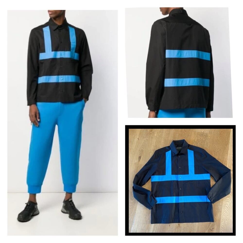 Craig Green Harness Detail Contrast Panel Shirt in Black and Blue